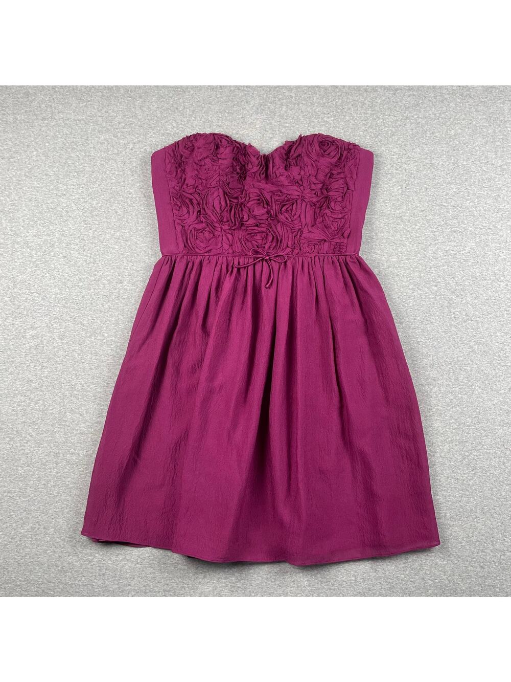 Rebecca Taylor Strapless Mini Dress Size 2 Pink 100% Silk Rosette Coquette Fairy